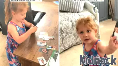 Little Girl Discovers Mom's High School Photos, Reacts with Surprise